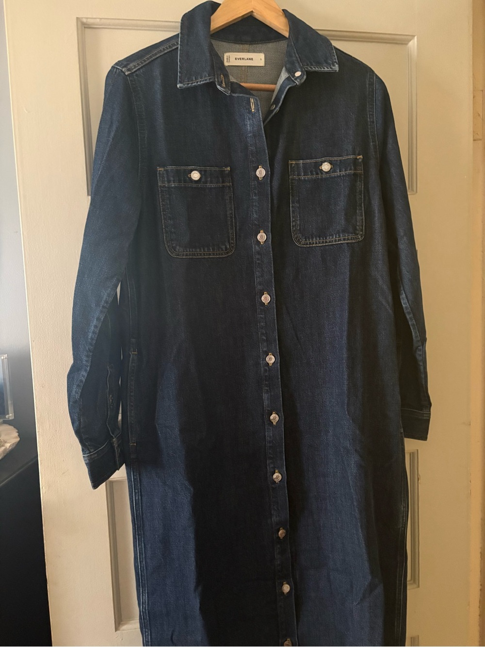 Everlane Dark Indigo Denim Button-Front Dress